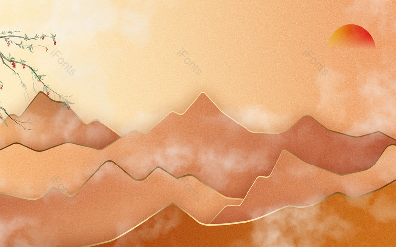 中国风中国风鎏金山峦复古大气海报背景,插画/手绘图,插画/手绘图库,插画/手绘图下载,插画/手绘